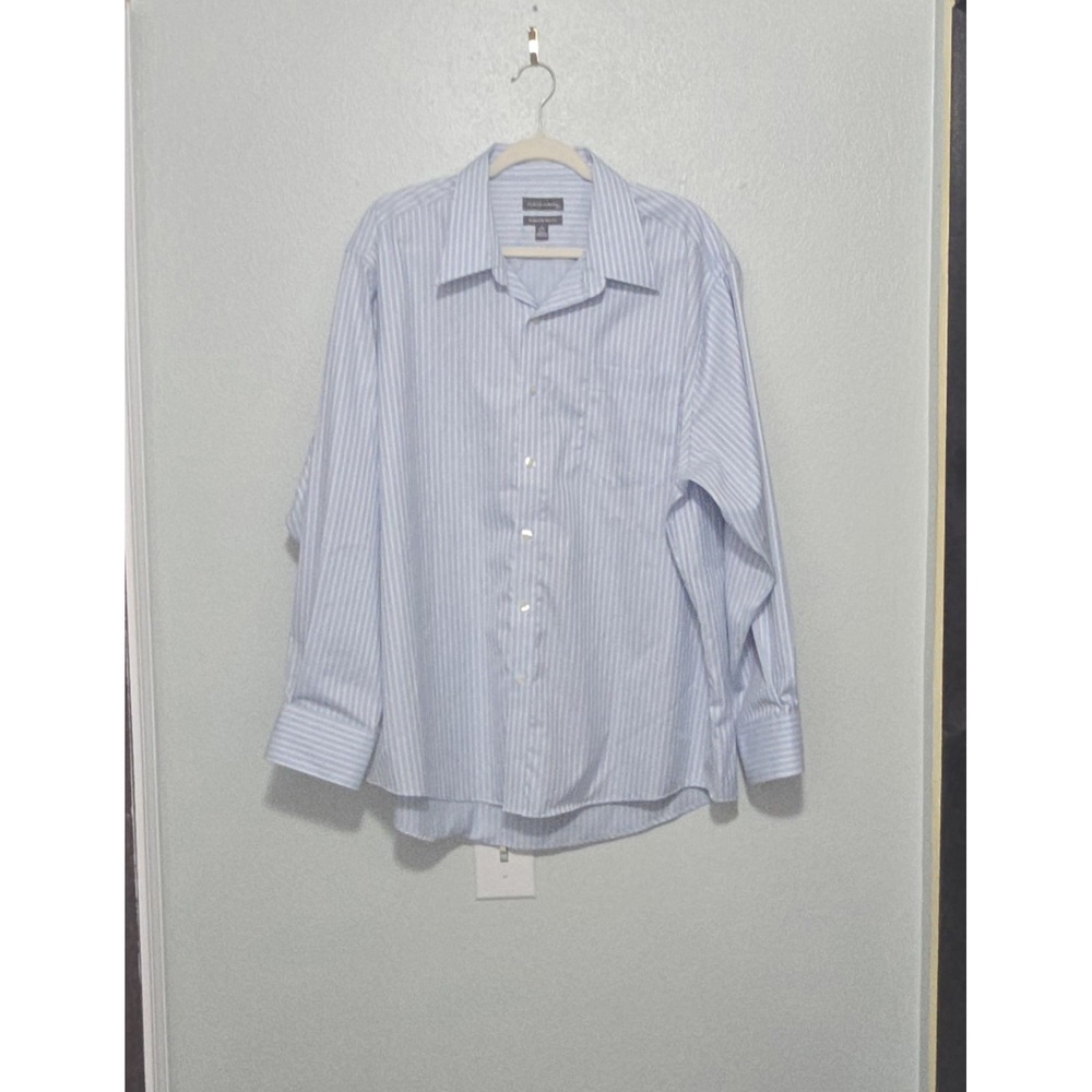 Statements Mens 18 34 35 Dress Shirt Modern Fit Light Blue Navy Pinstripe
